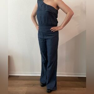 NWT HWY Jeans 100% cotton chambray dark blue one shoulder wide leg jumpsuit sz M